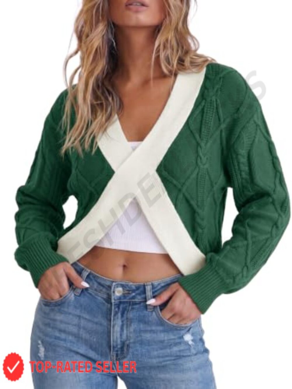 Womens Cropped Cable Knit Sweater Criss Cross Off Shoulder Y2K Pullover